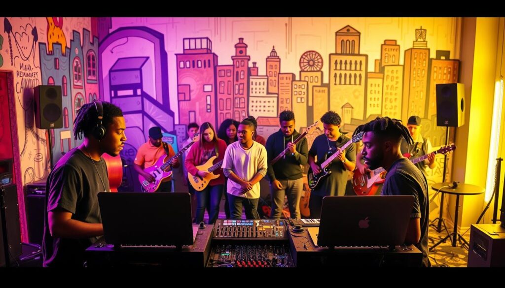 colaboração entre produtores e artistas emergentes